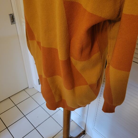 Oversized Checkered Knit Sweater Orange Yellow Lalavon Size Large - Picture 6 of 8